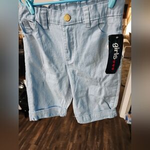 Light Blue Girls Casual Roll-Cuff Shorts